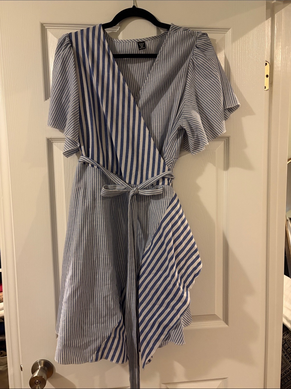 Striped Wrap Dress in Light Blue & White